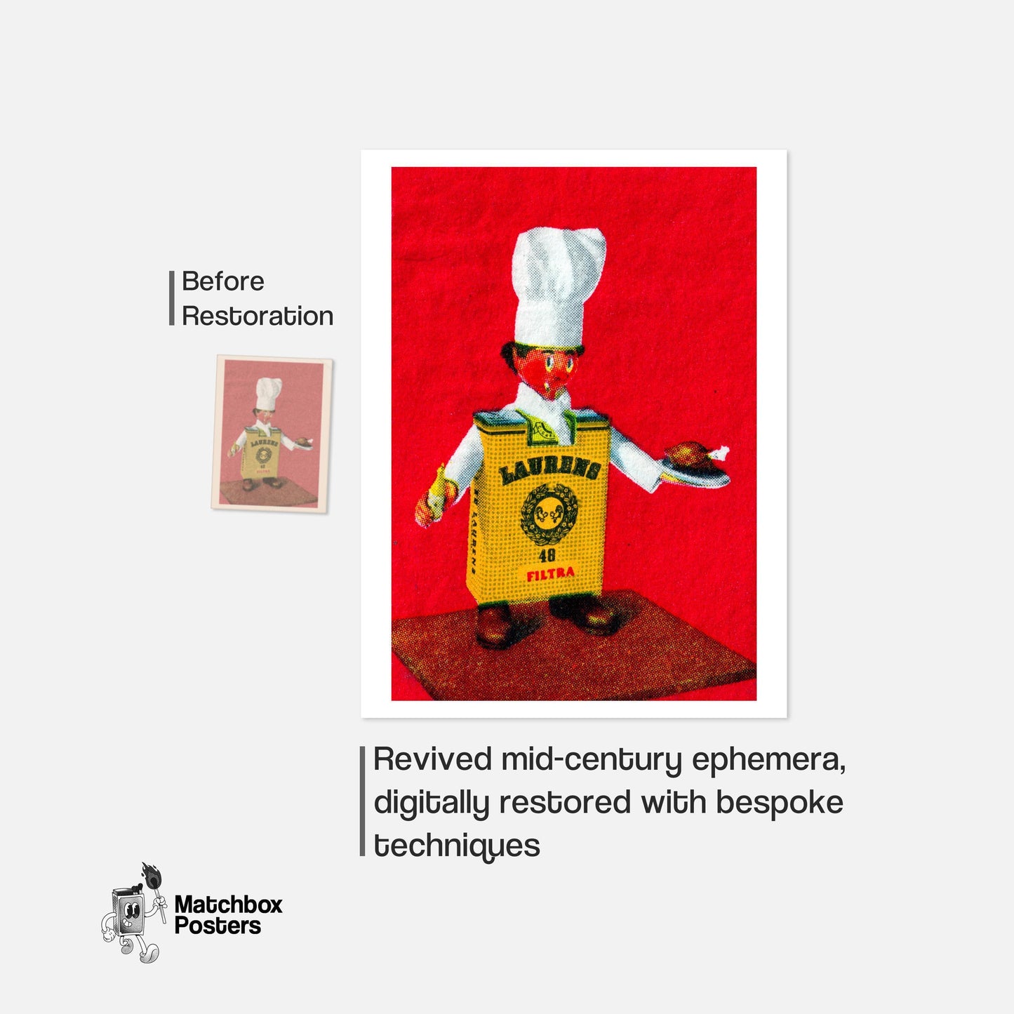 Cigarette Chef - vintage matchbox label print - framed wall art preview