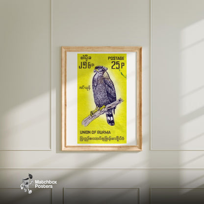 Black Hawk - vintage matchbox label print - bedroom mockup