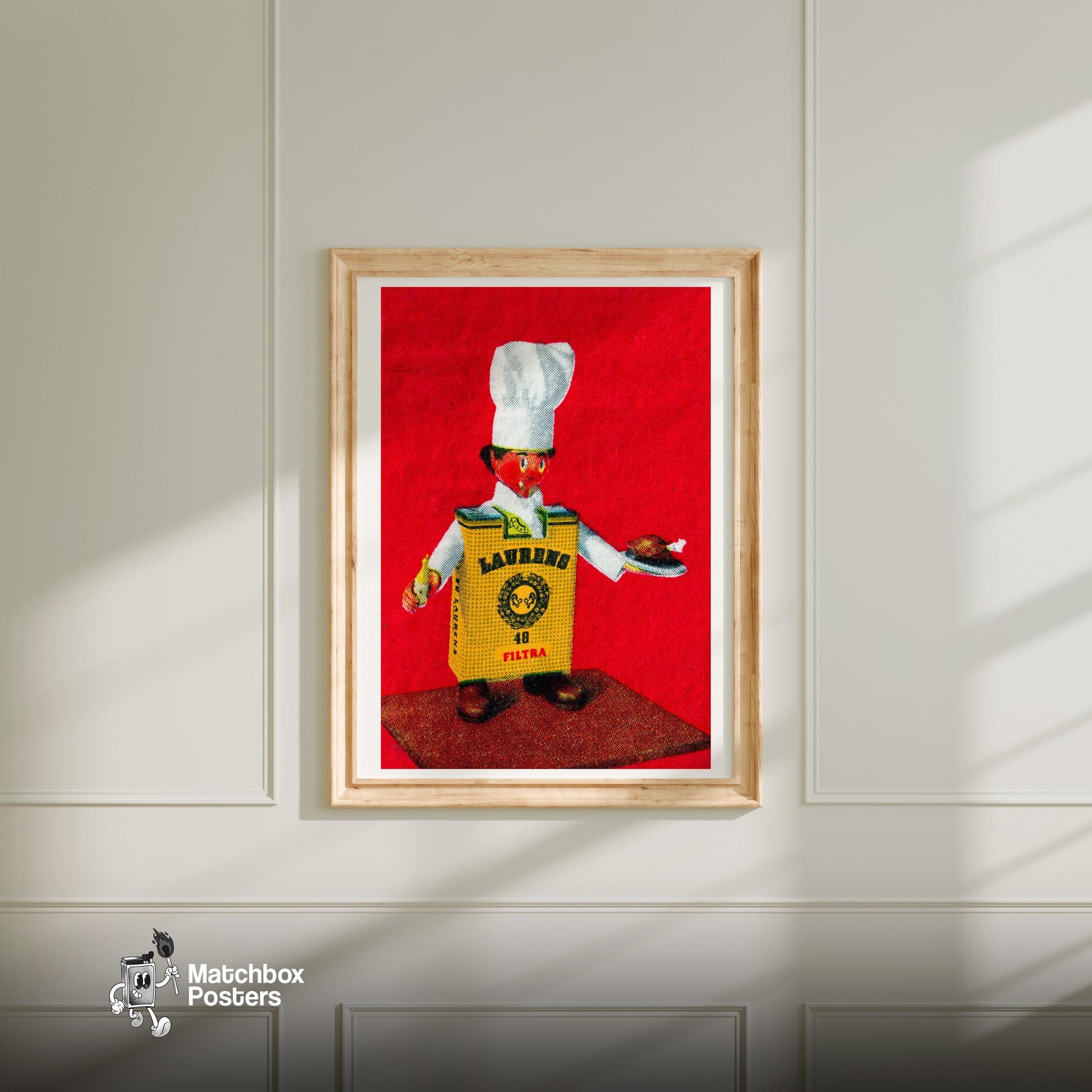 Cigarette Chef - vintage matchbox label print - bedroom mockup