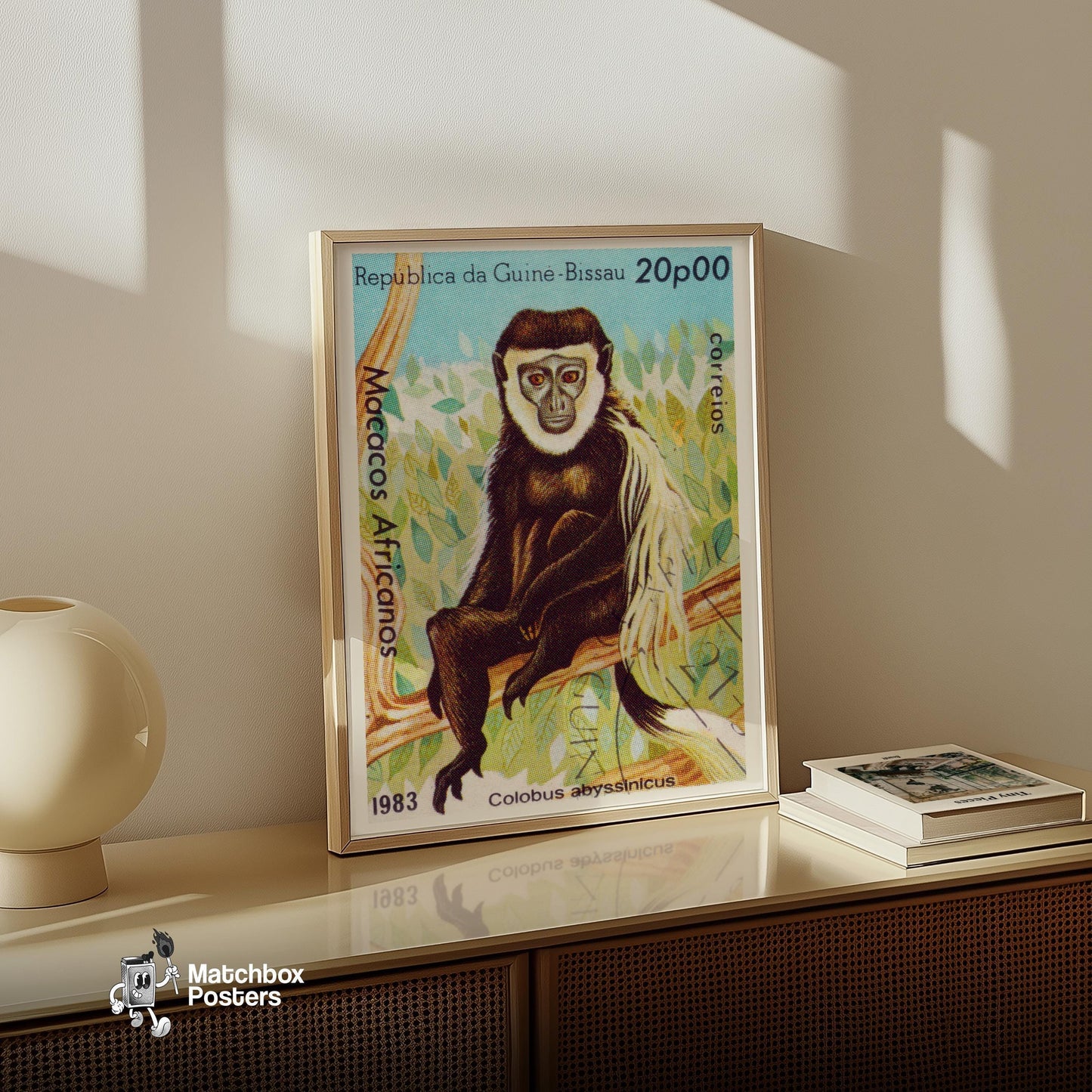 Colobus Monkey - vintage matchbox label print - size comparison