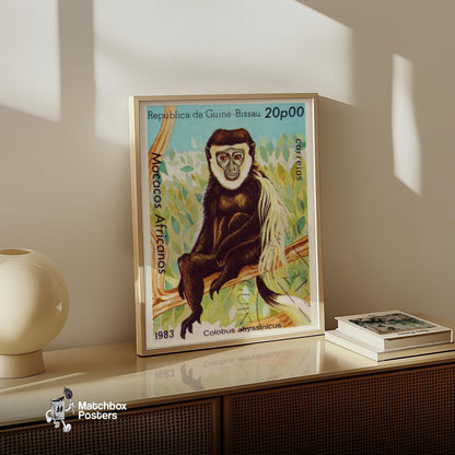 Colobus Monkey - vintage matchbox label print - size comparison