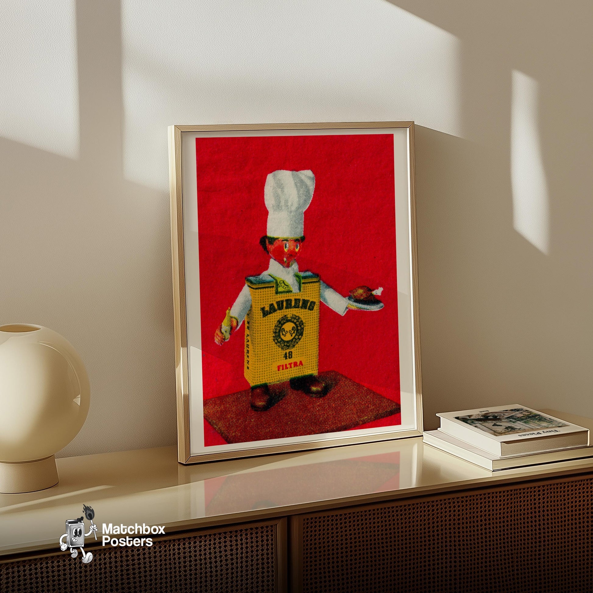 Cigarette Chef - vintage matchbox label print - size comparison