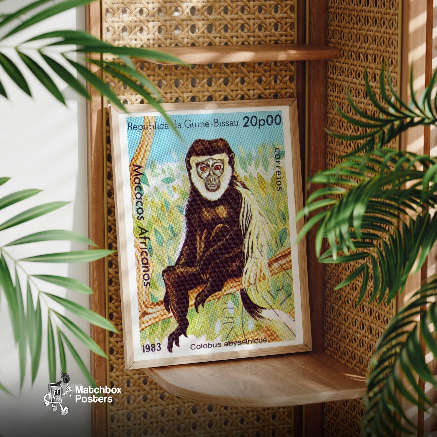 Colobus Monkey - vintage matchbox label print - office wall