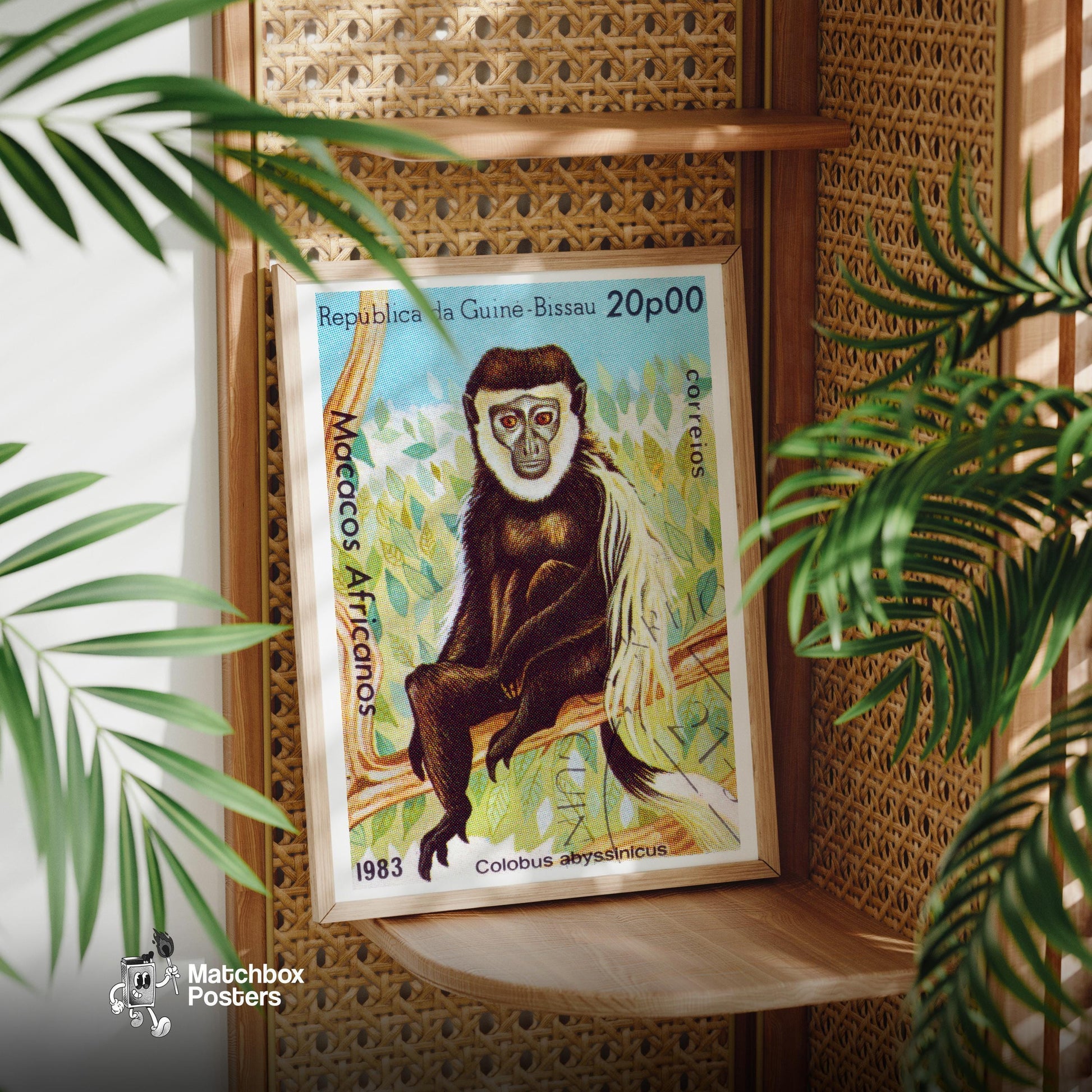 Colobus Monkey - vintage matchbox label print - office wall