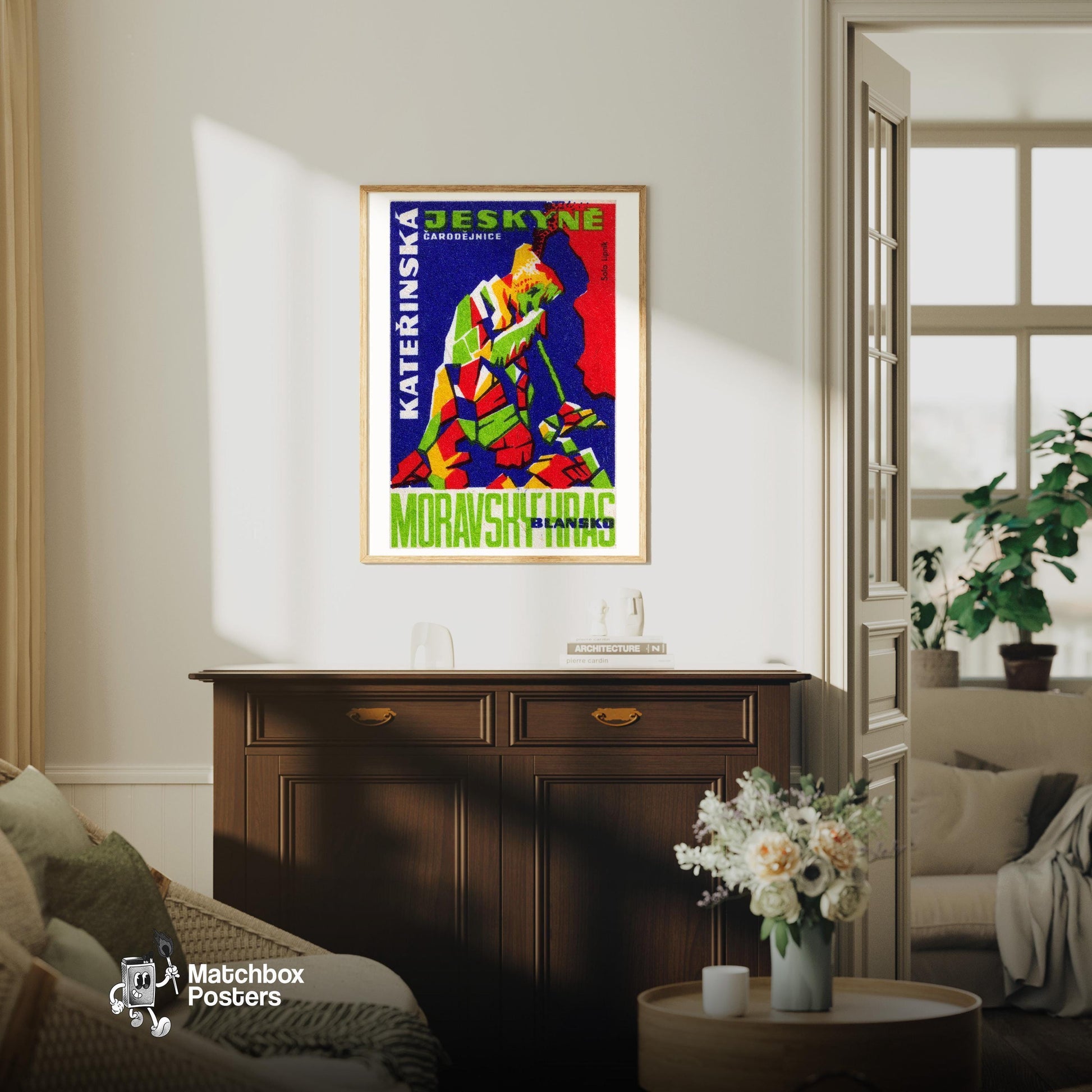 Cave Rocks - vintage matchbox label print - living room mockup