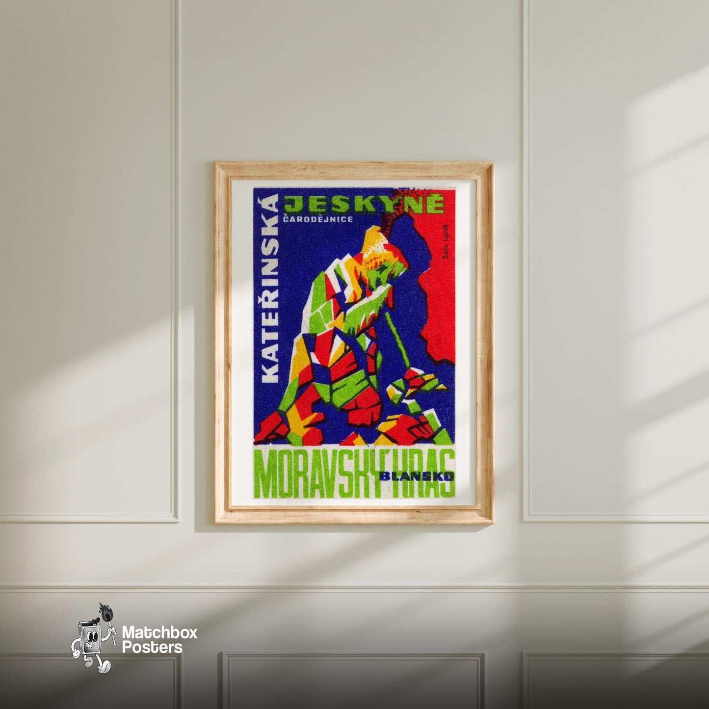 Cave Rocks - vintage matchbox label print - bedroom mockup