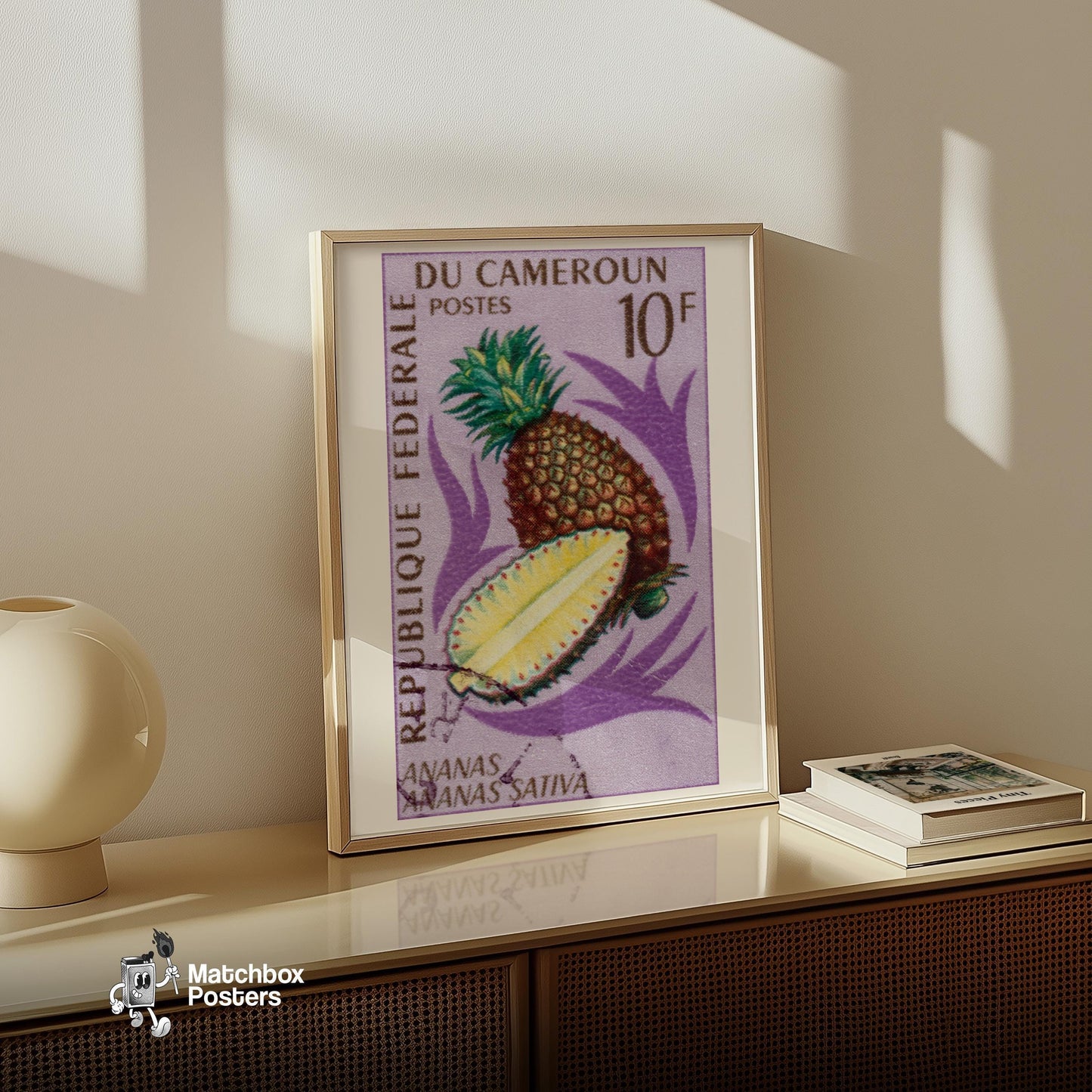 Pineapple - vintage matchbox label print - size comparison