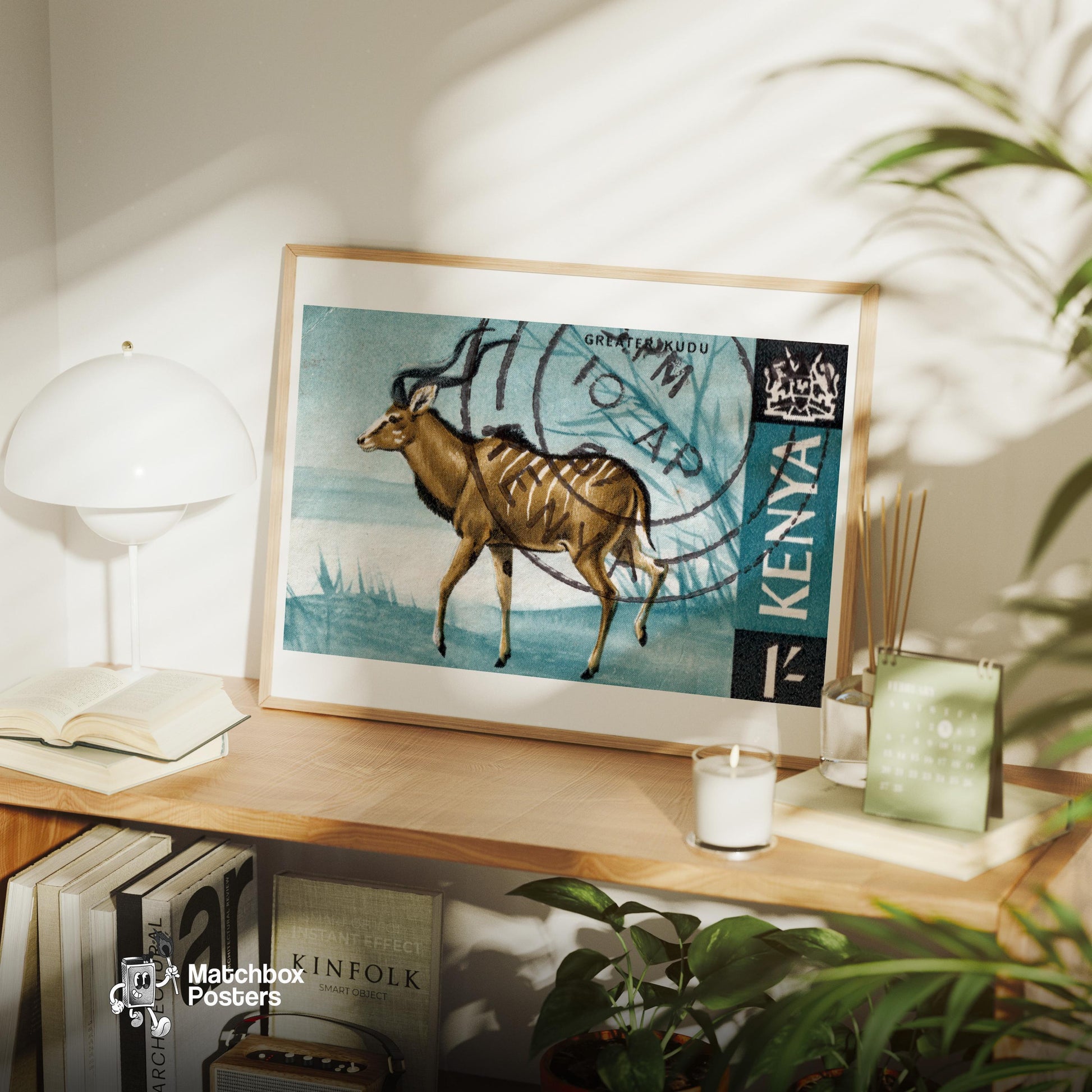 Greater Kudu Walking KENYA - vintage matchbox label print - office wall