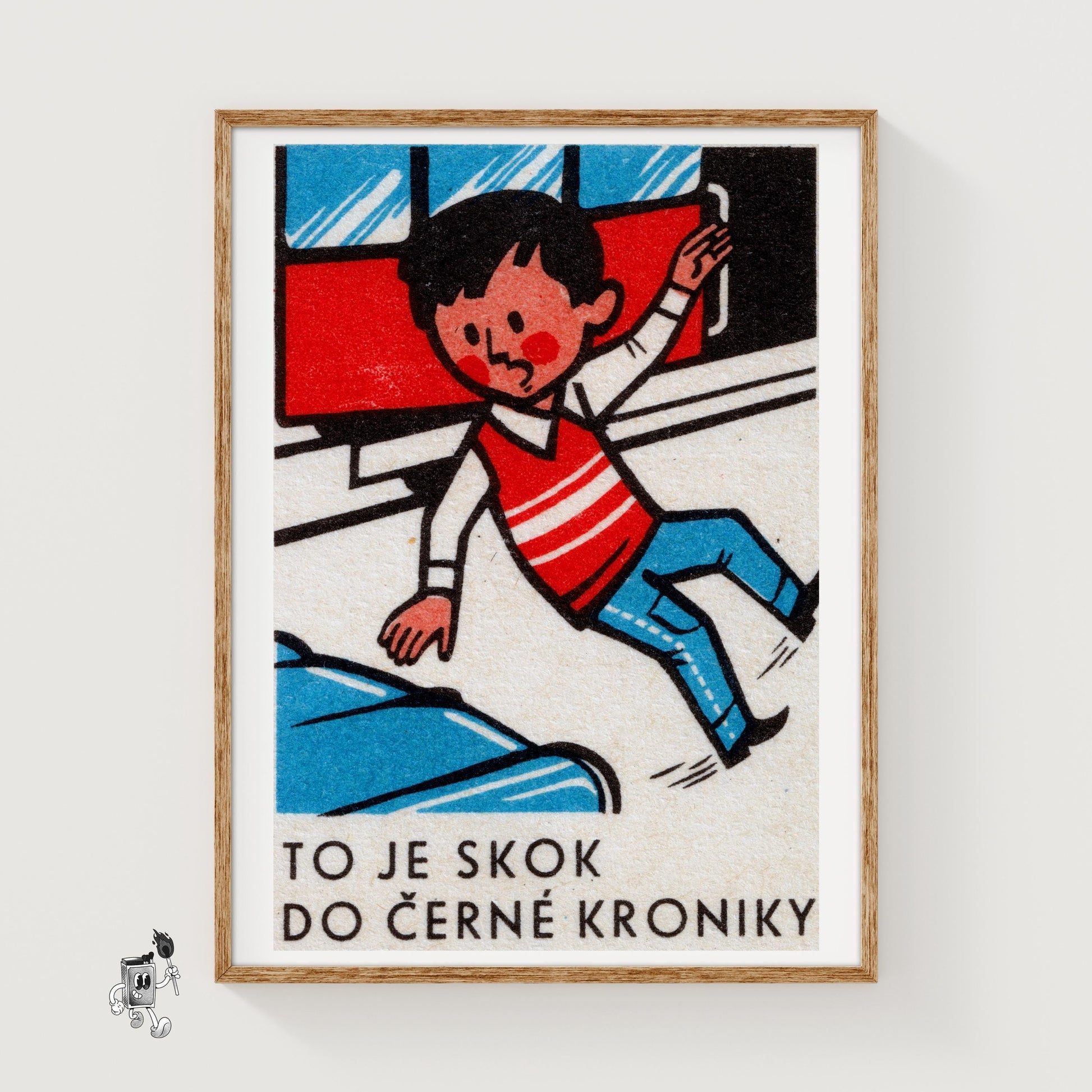 Boy Jumping from Train - vintage matchbox label print