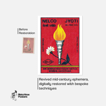 Flaming Torch - vintage matchbox label print - framed wall art preview