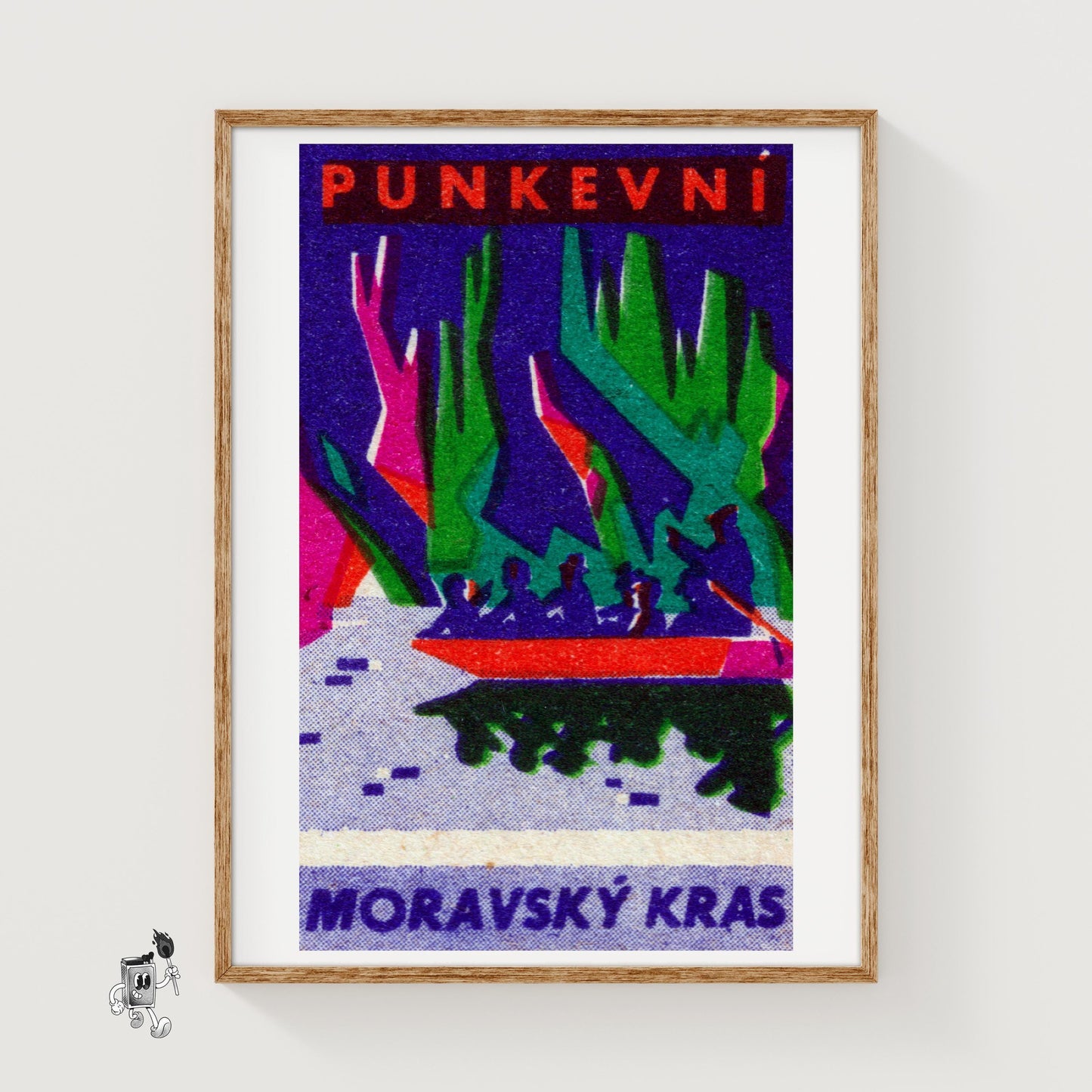 Boat in Cave - vintage matchbox label print