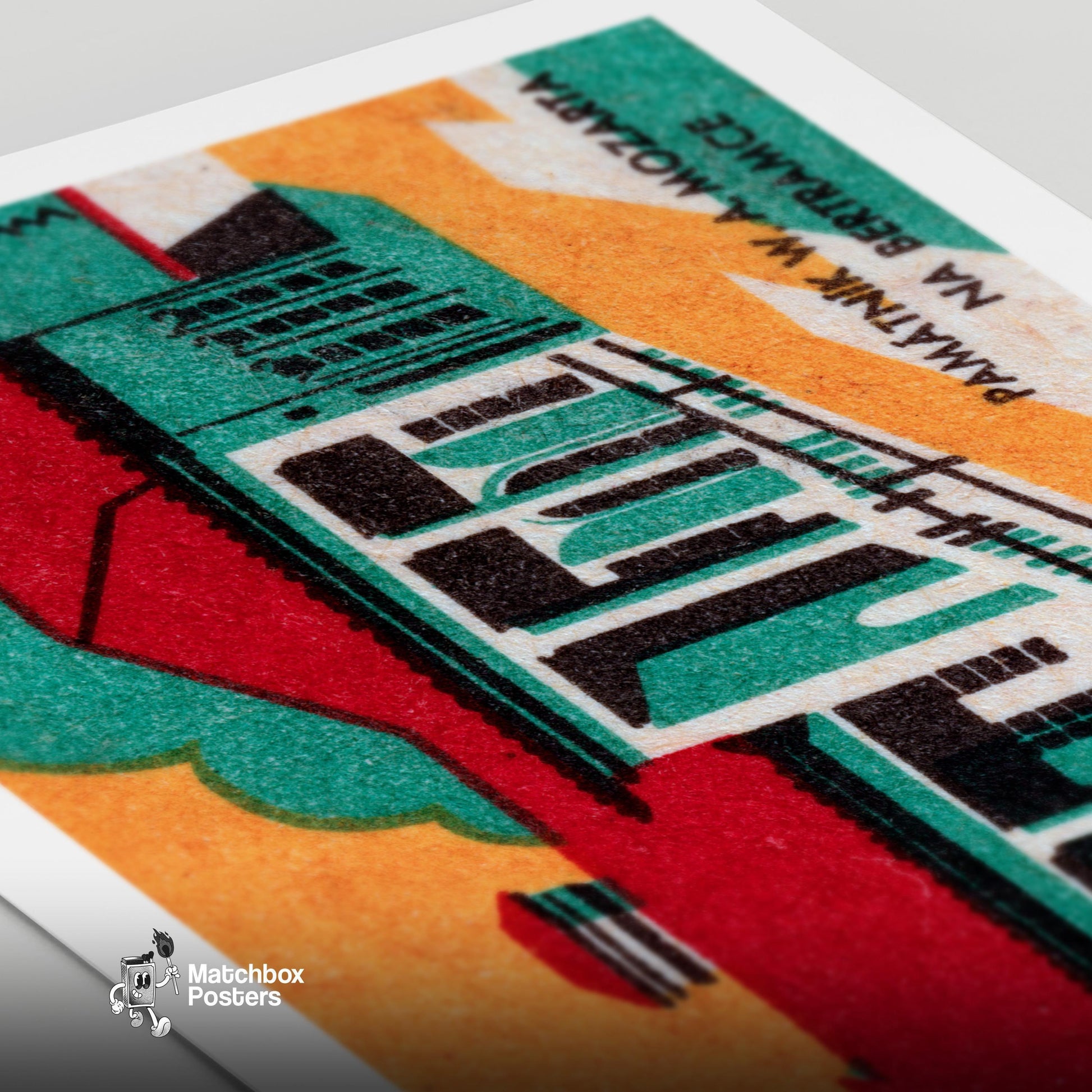 Historical Building - vintage matchbox label print - close-up detail