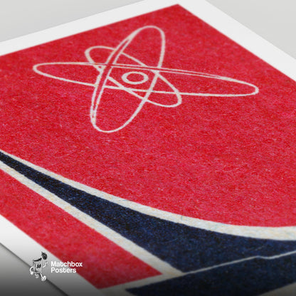 Rocket and Atomic Symbol - vintage matchbox label print - close-up detail