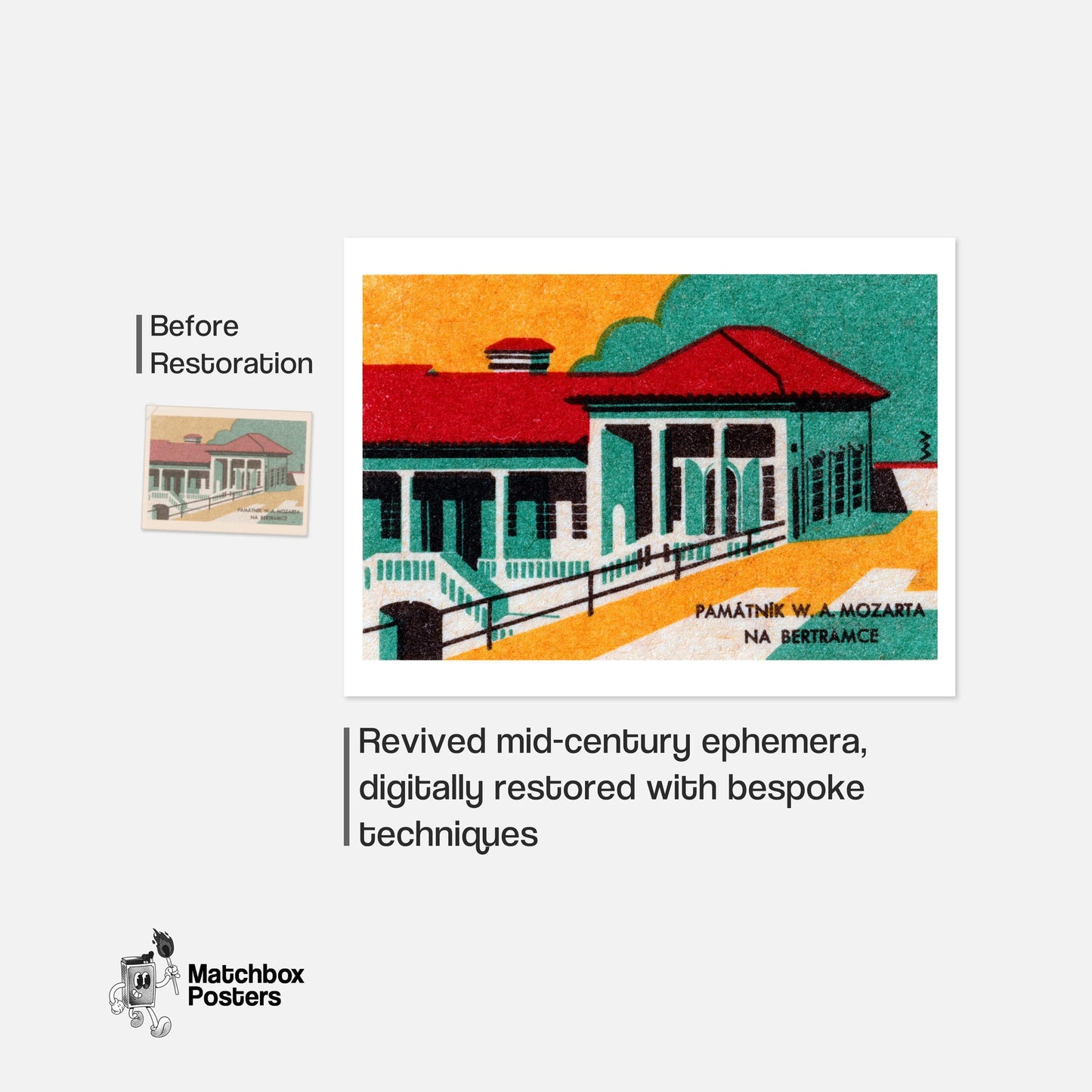 Historical Building - vintage matchbox label print - framed wall art preview