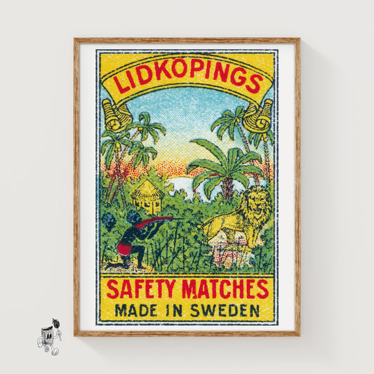 Jungle Hunting - vintage matchbox label print