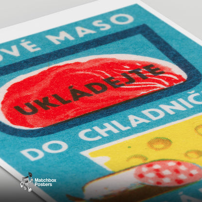 Raw Meat - vintage matchbox label print - close-up detail