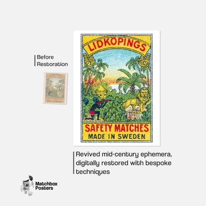 Jungle Hunting - vintage matchbox label print - framed wall art preview