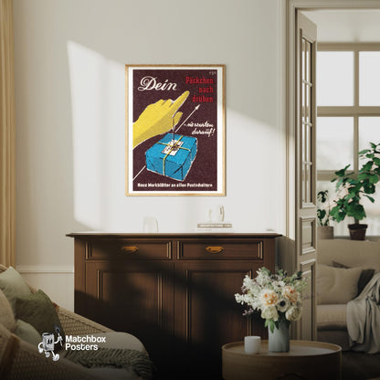 Swift Postal Service - vintage matchbox label print - living room mockup