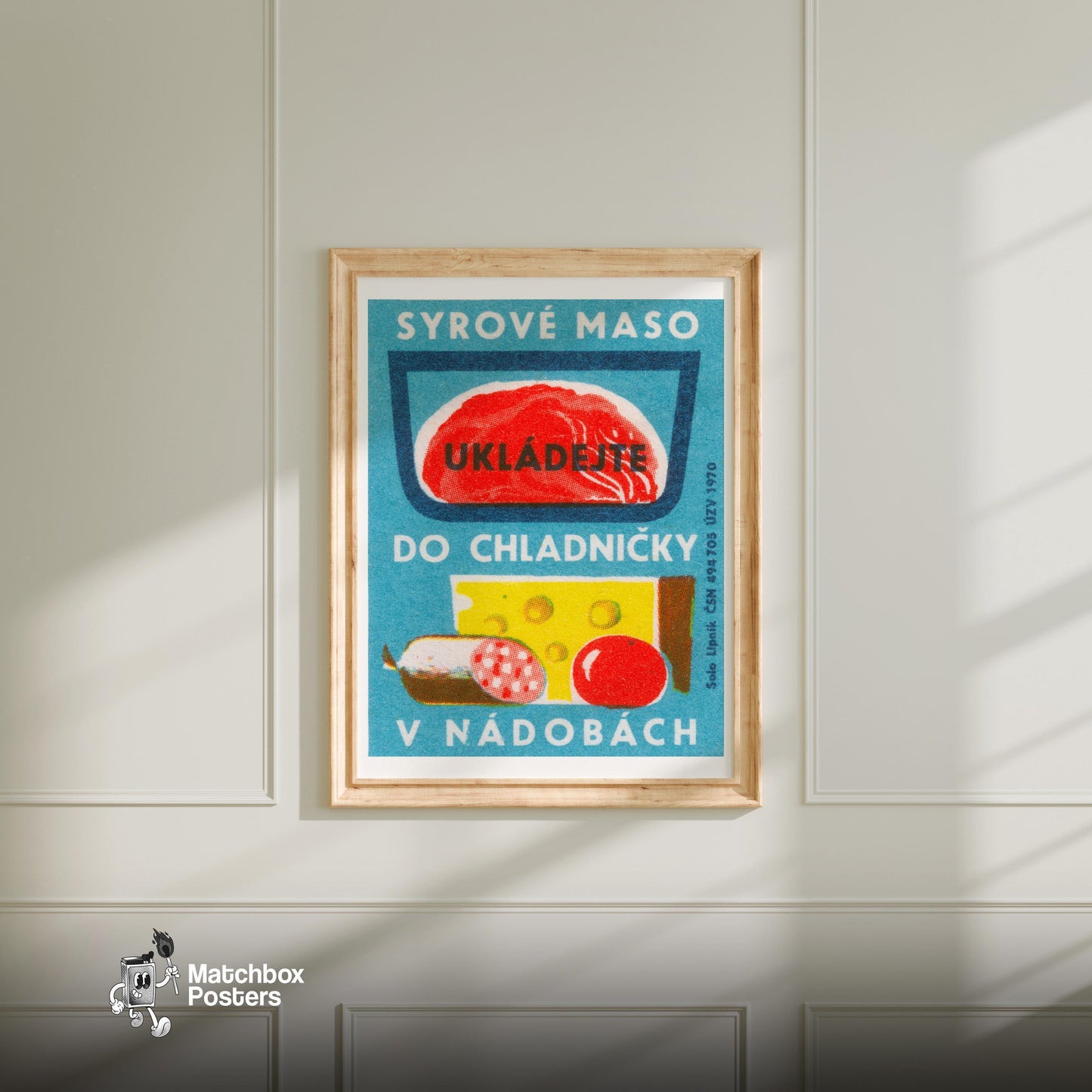 Raw Meat - vintage matchbox label print - bedroom mockup