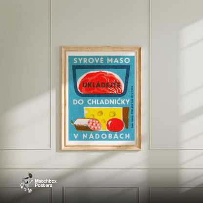 Raw Meat - vintage matchbox label print - bedroom mockup