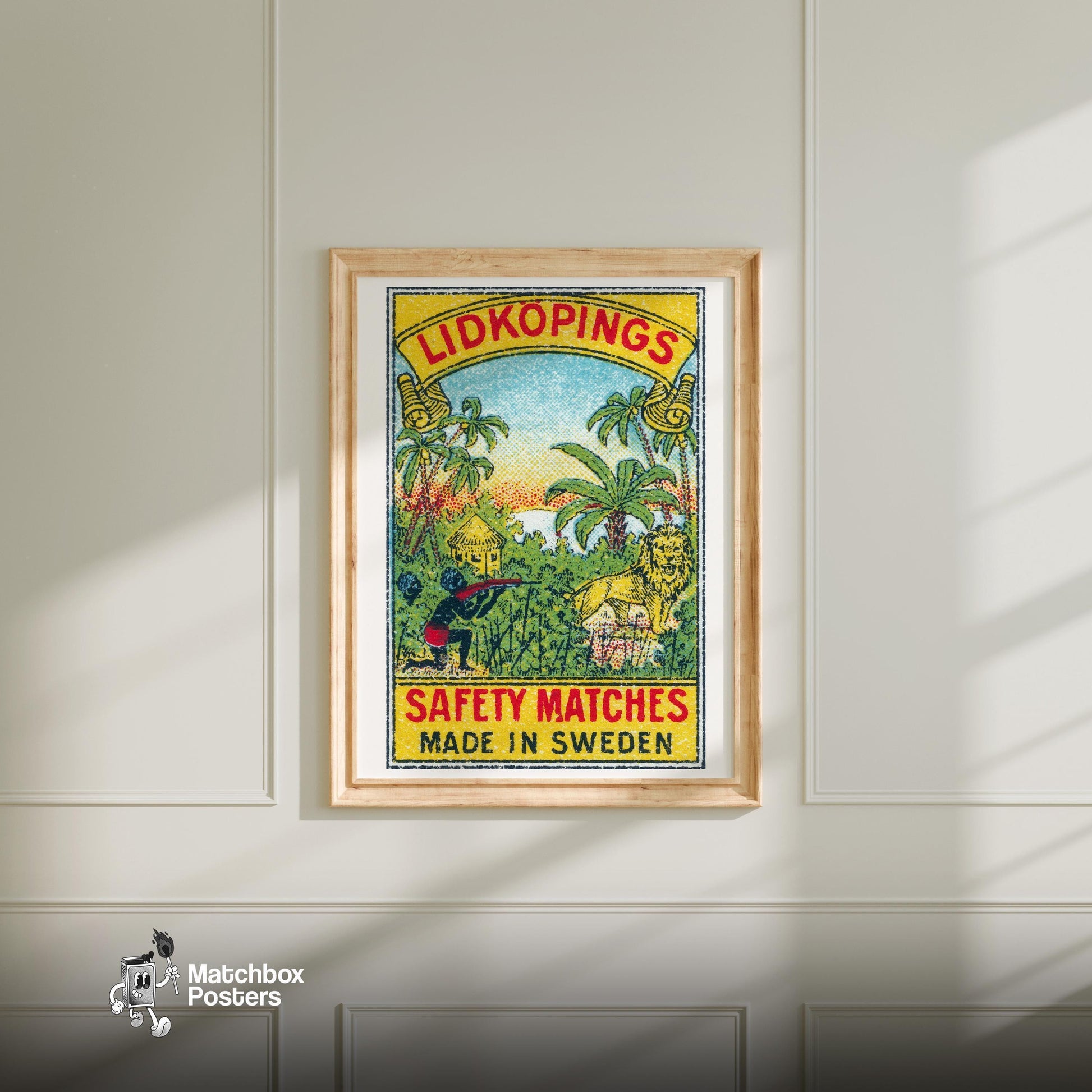 Jungle Hunting - vintage matchbox label print - bedroom mockup