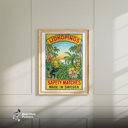 Jungle Hunting - vintage matchbox label print - bedroom mockup