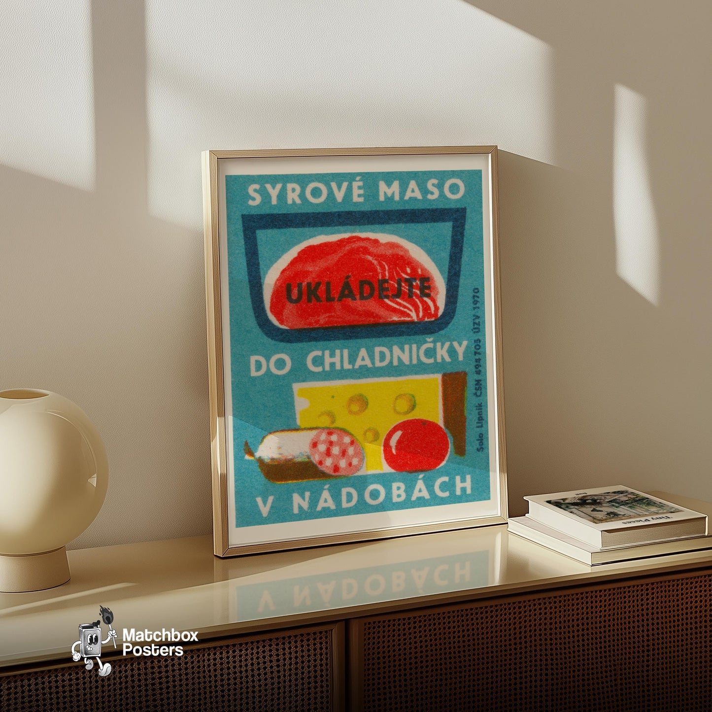 Raw Meat - vintage matchbox label print - size comparison