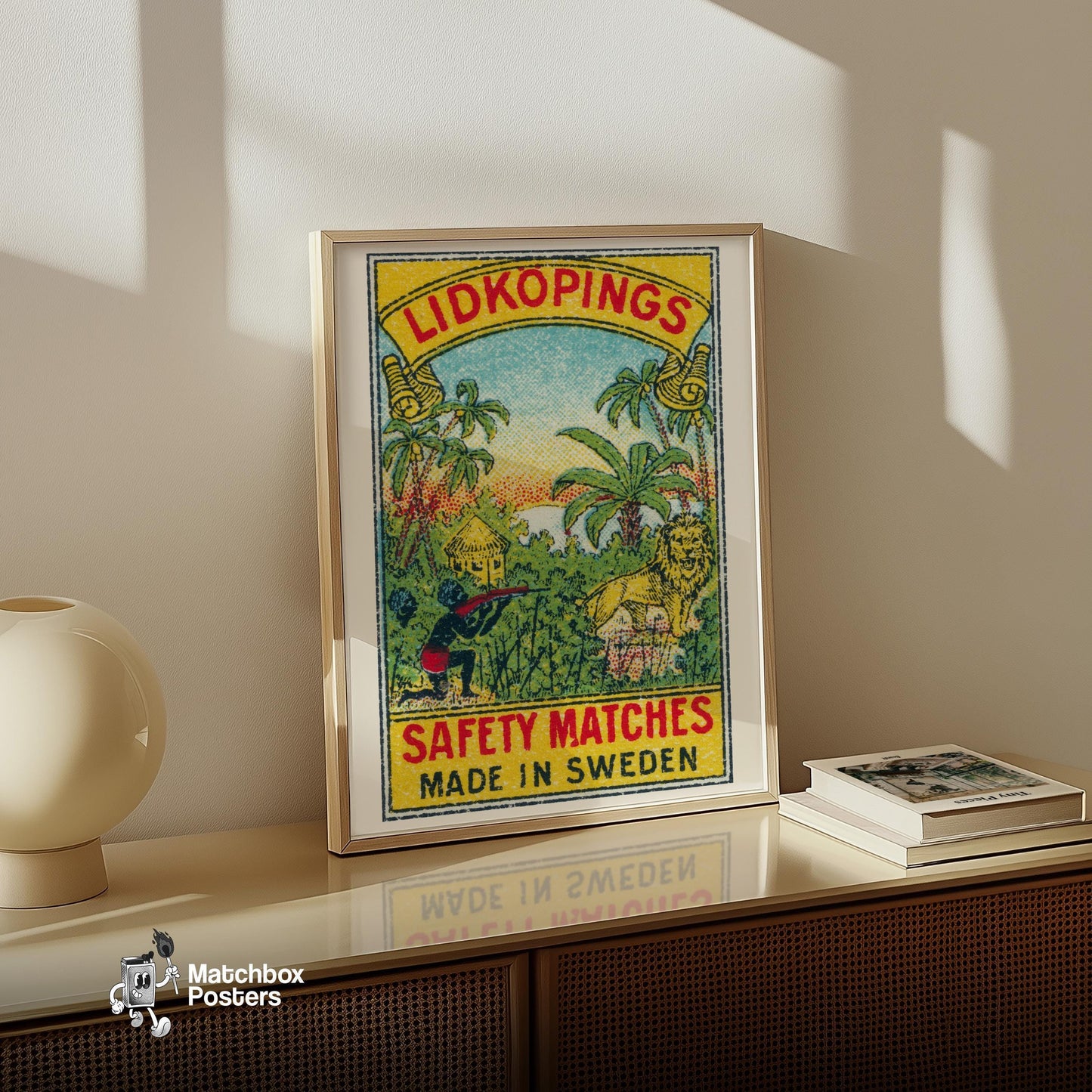 Jungle Hunting - vintage matchbox label print - size comparison