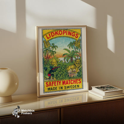 Jungle Hunting - vintage matchbox label print - size comparison