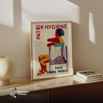 Stylized Human Figure Sitting - vintage matchbox label print - size comparison