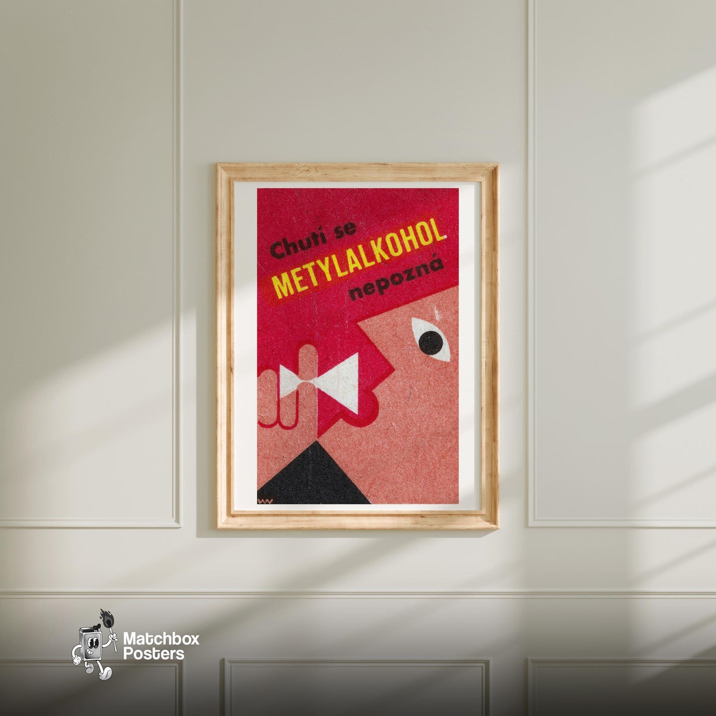 Stylized Face - vintage matchbox label print - bedroom mockup