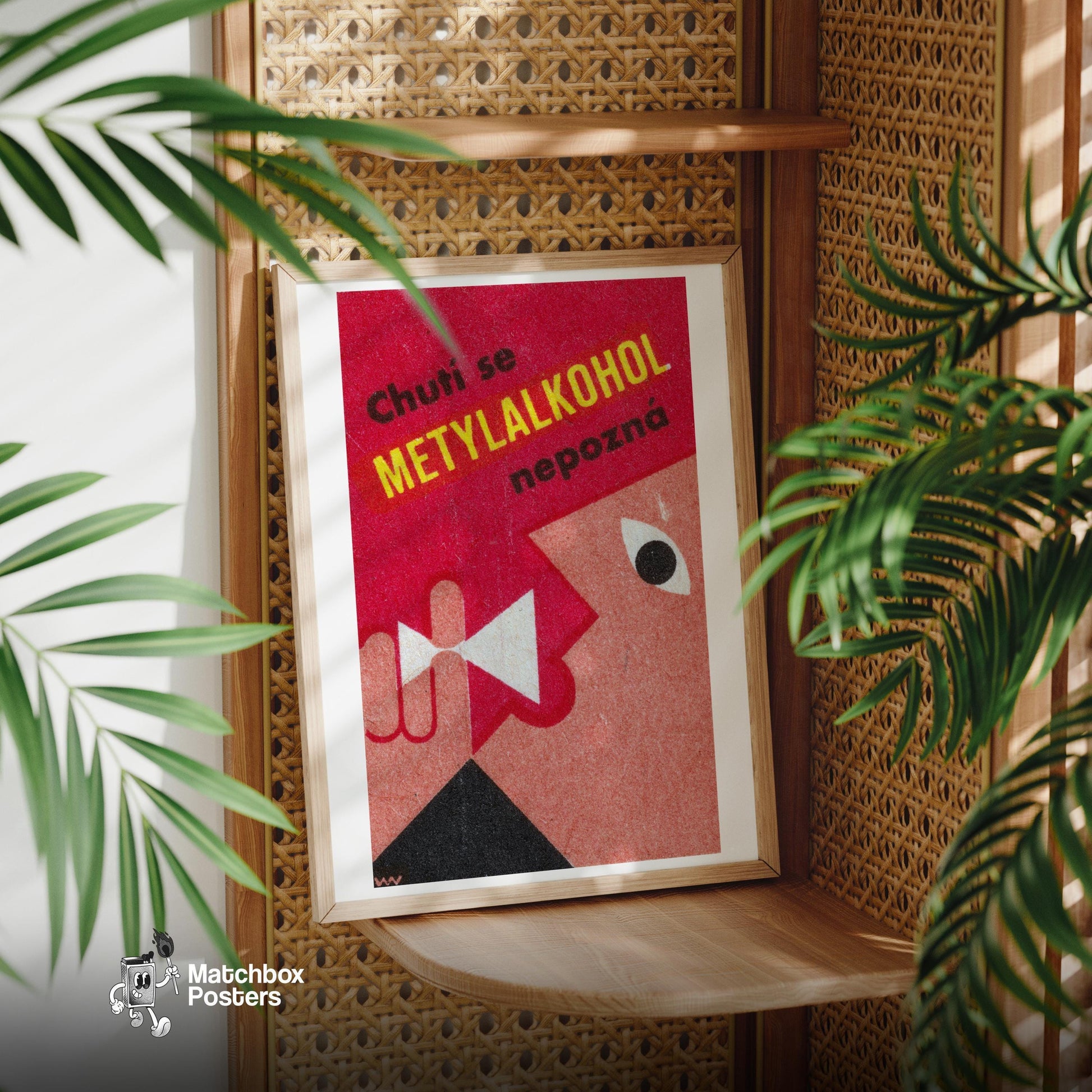 Stylized Face - vintage matchbox label print - office wall