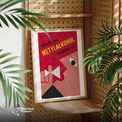 Stylized Face - vintage matchbox label print - office wall