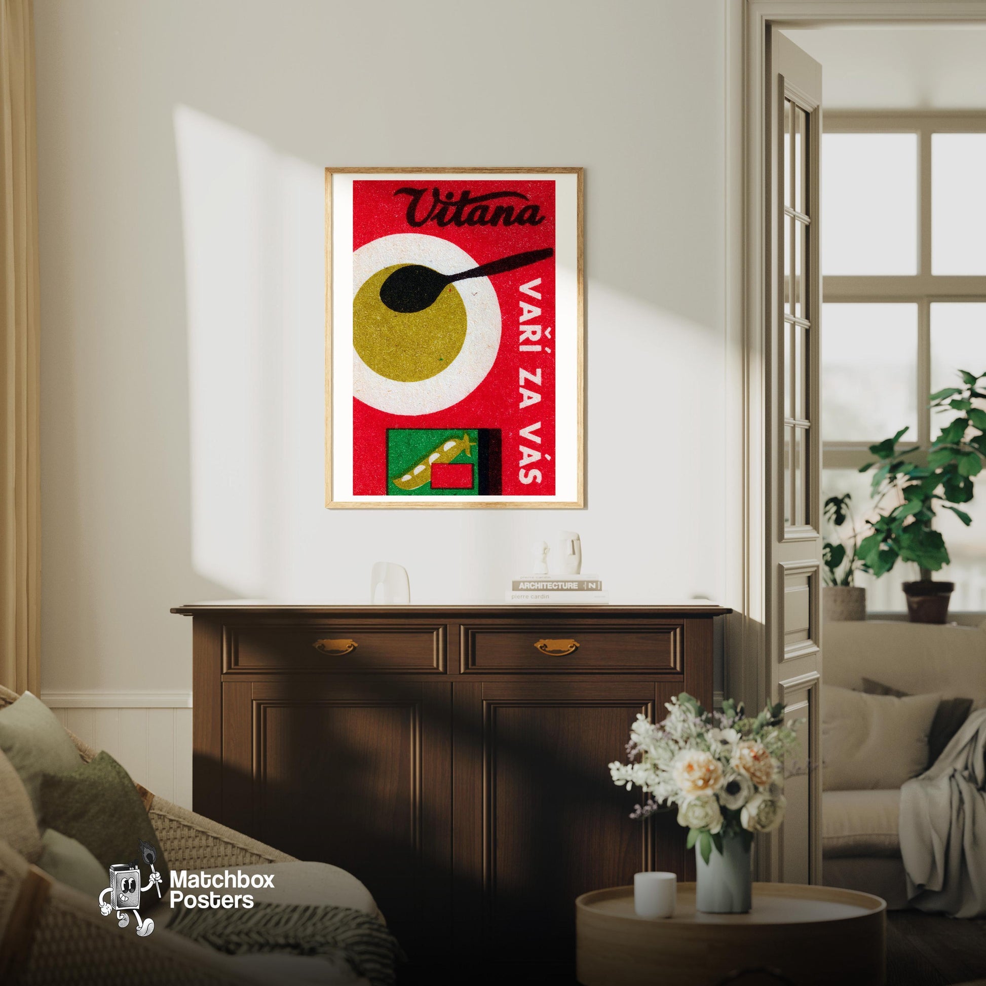 Vegetable Soup - vintage matchbox label print - living room mockup