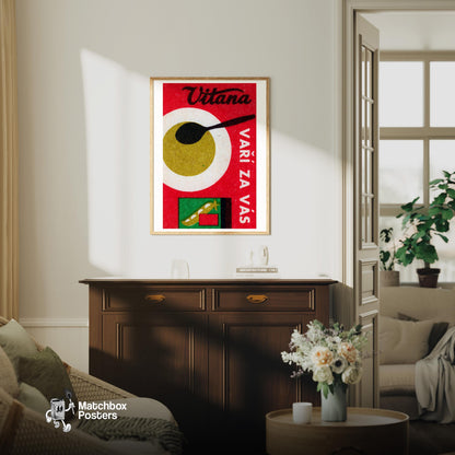 Vegetable Soup - vintage matchbox label print - living room mockup