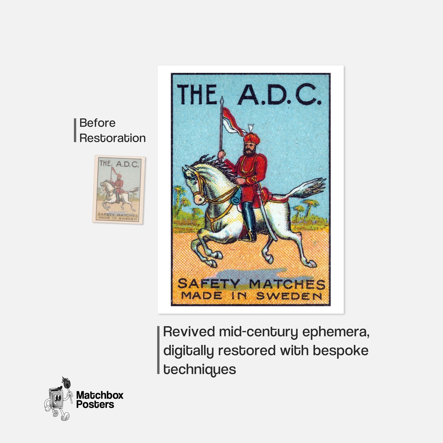 Royal Red Horse Rider - vintage matchbox label print - framed wall art preview