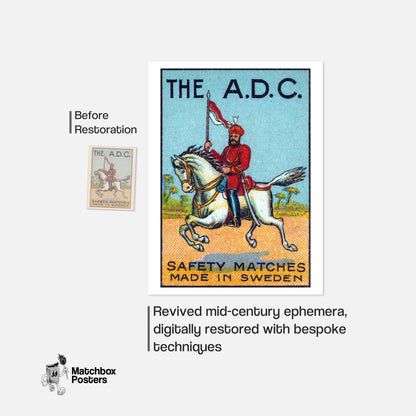 Royal Red Horse Rider - vintage matchbox label print - framed wall art preview