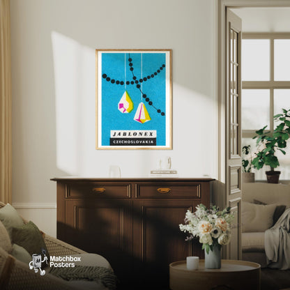 Gemstones - vintage matchbox label print - living room mockup