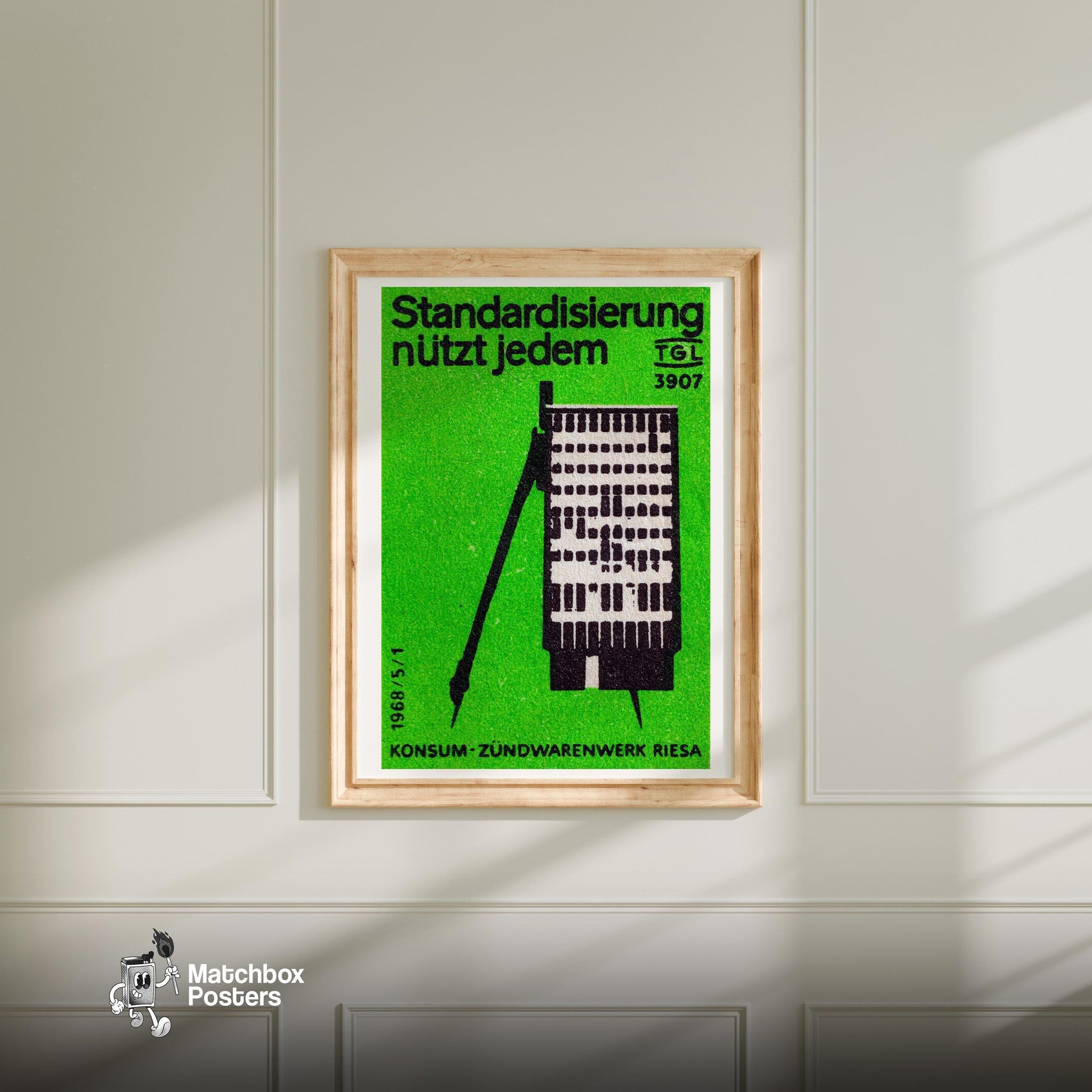 Industrial Building - vintage matchbox label print - bedroom mockup