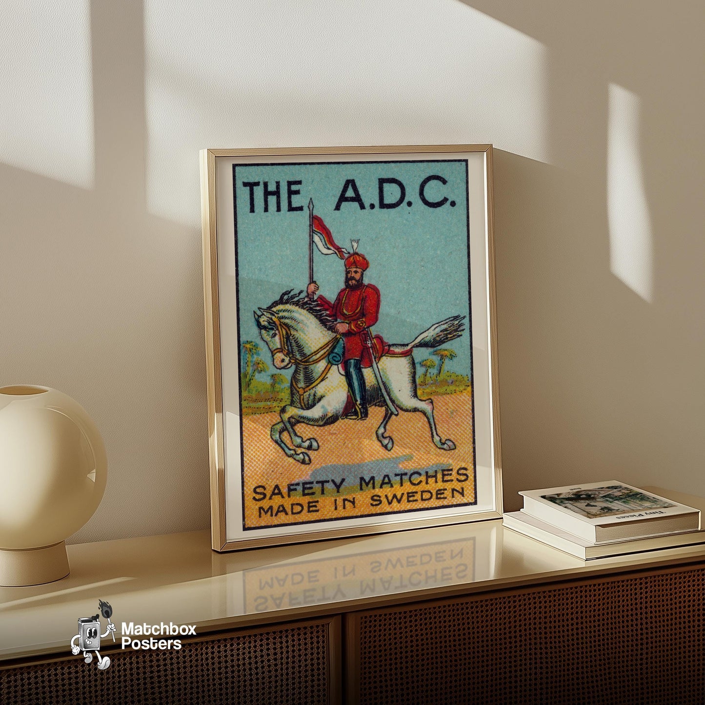 Royal Red Horse Rider - vintage matchbox label print - size comparison