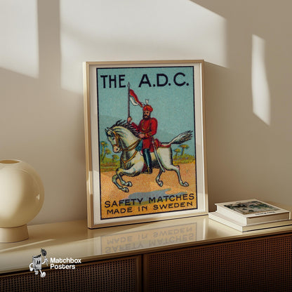 Royal Red Horse Rider - vintage matchbox label print - size comparison