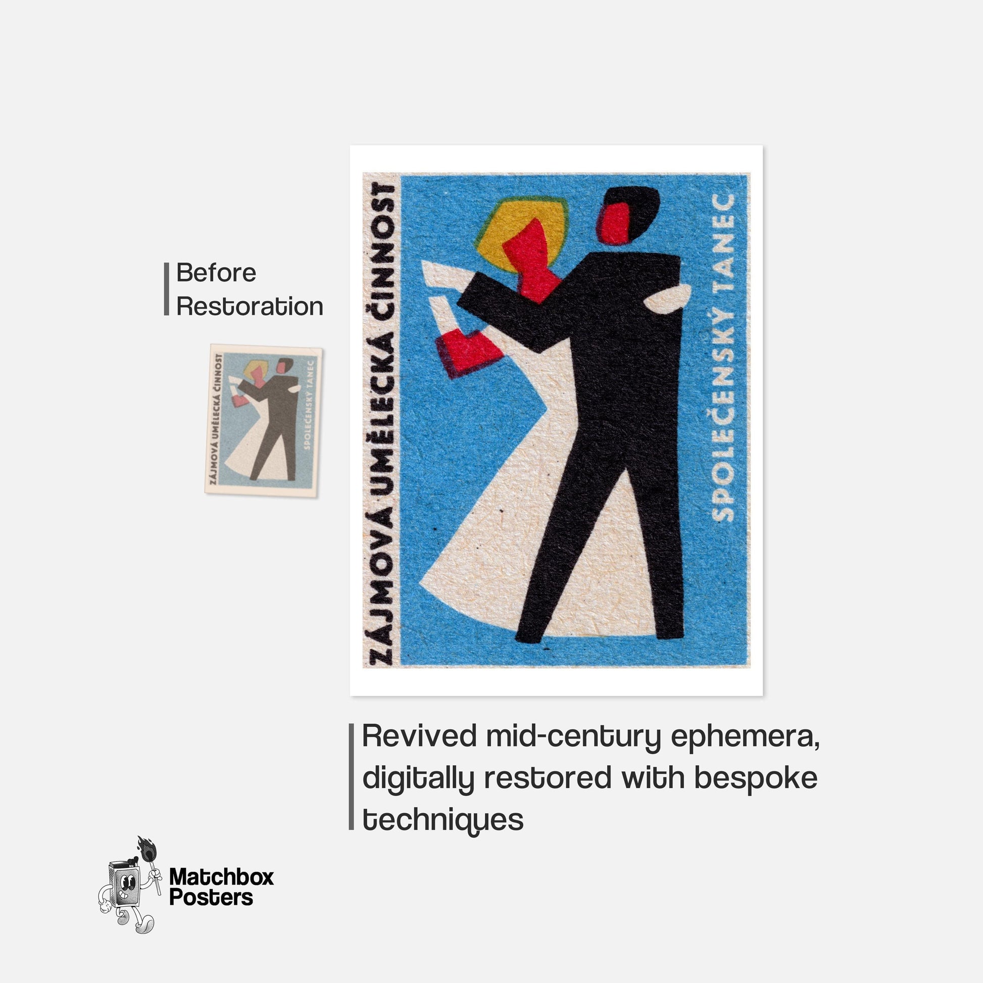 Stylized Figure - vintage matchbox label print - framed wall art preview