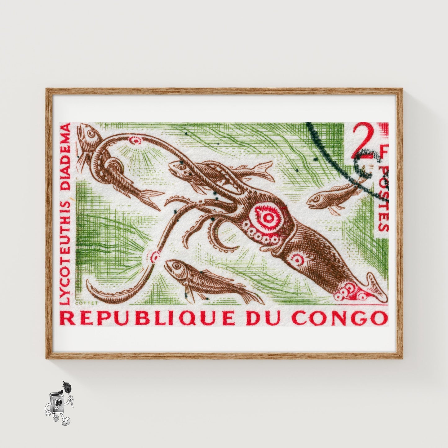 Squid and Fish - vintage matchbox label print