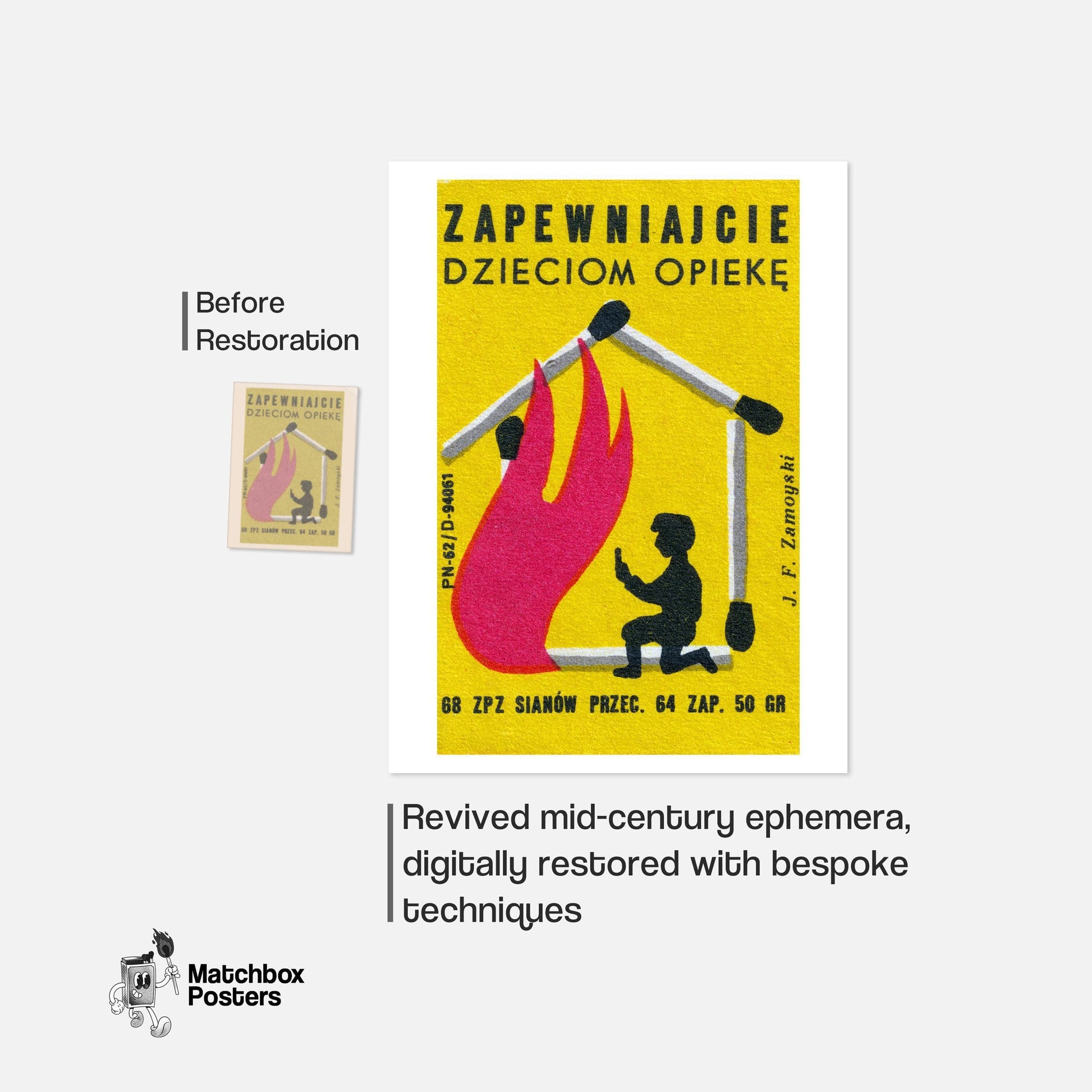 Matches Cause Housefires - vintage matchbox label print - framed wall art preview
