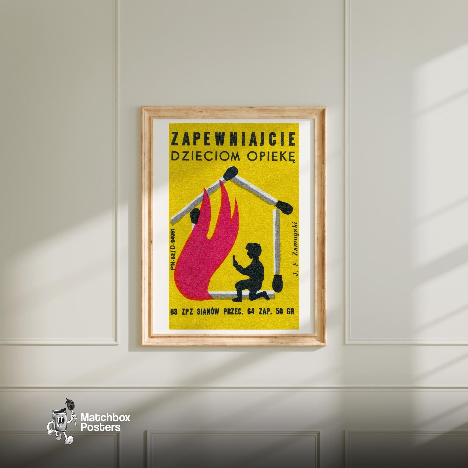 Matches Cause Housefires - vintage matchbox label print - bedroom mockup