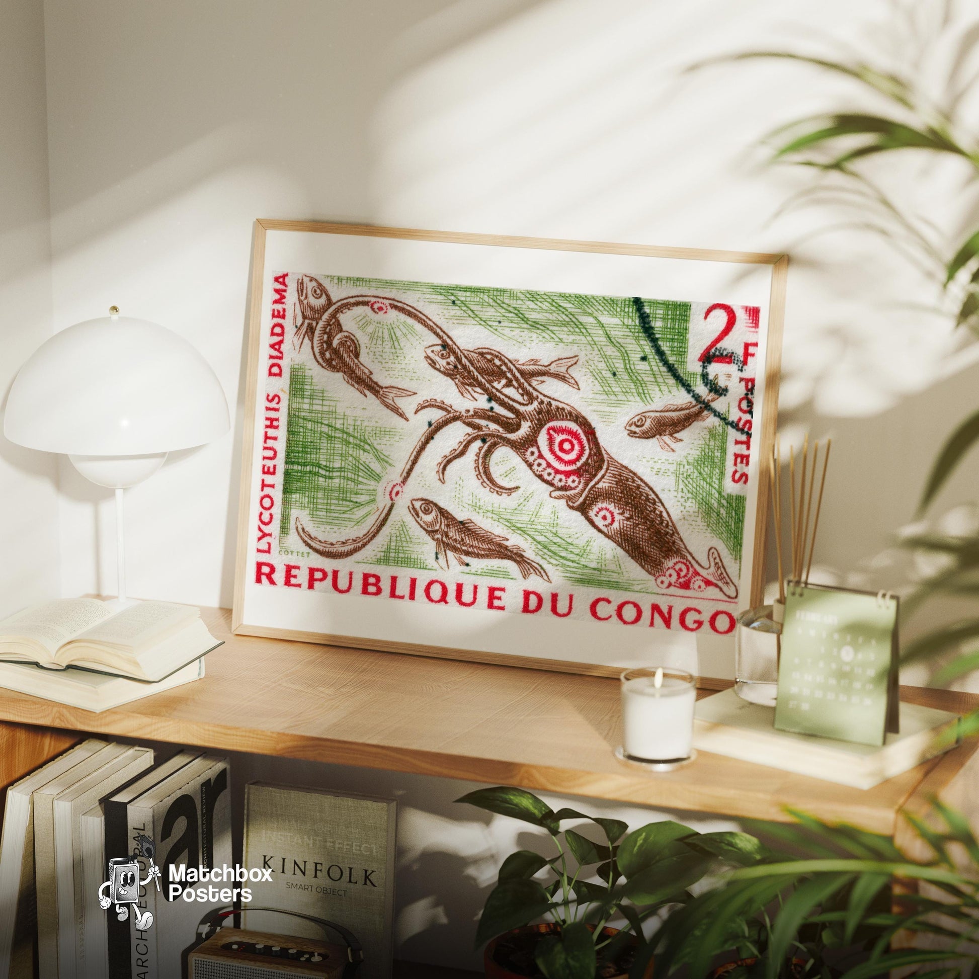 Squid and Fish - vintage matchbox label print - office wall