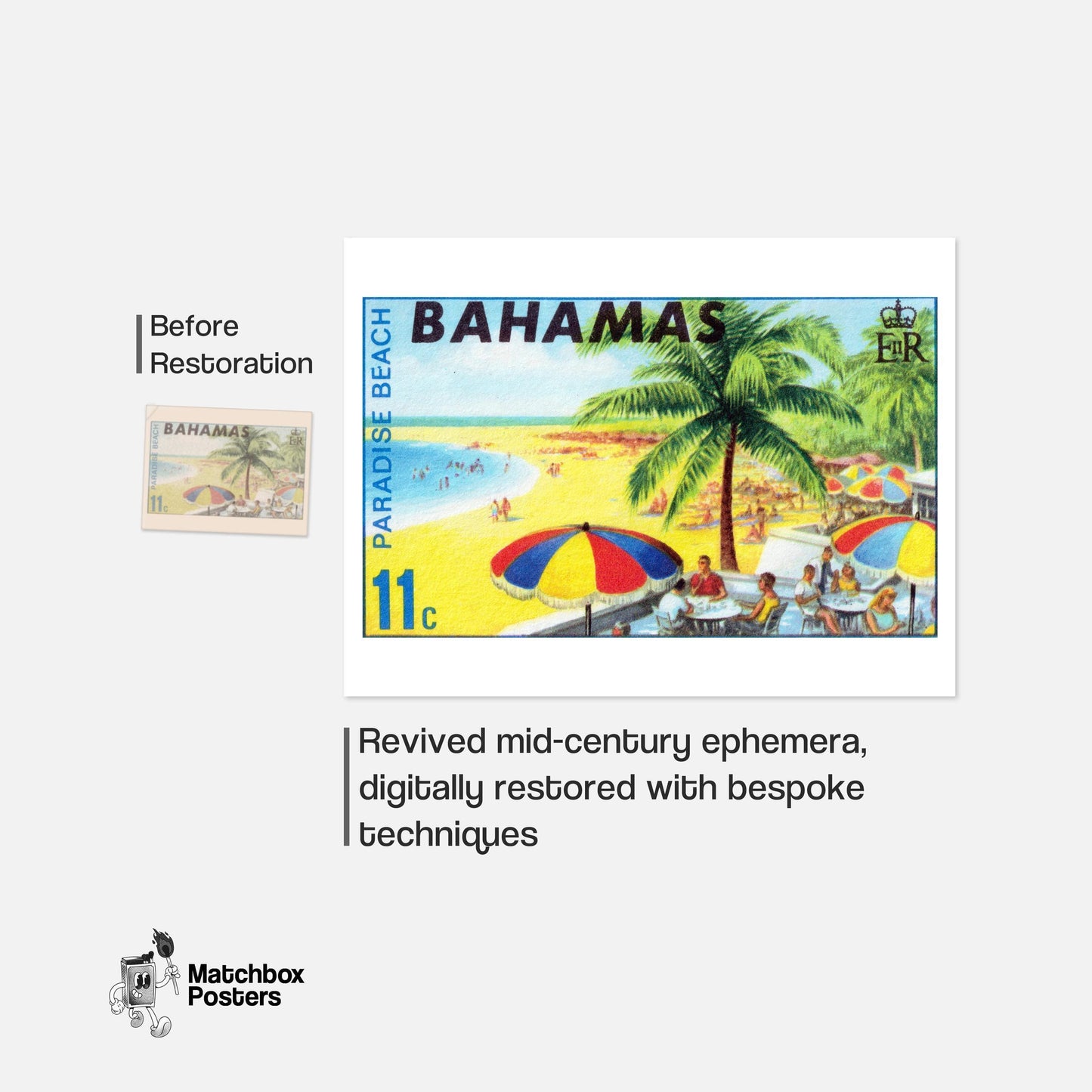 Beach Scene Bahamas - vintage matchbox label print - framed wall art preview