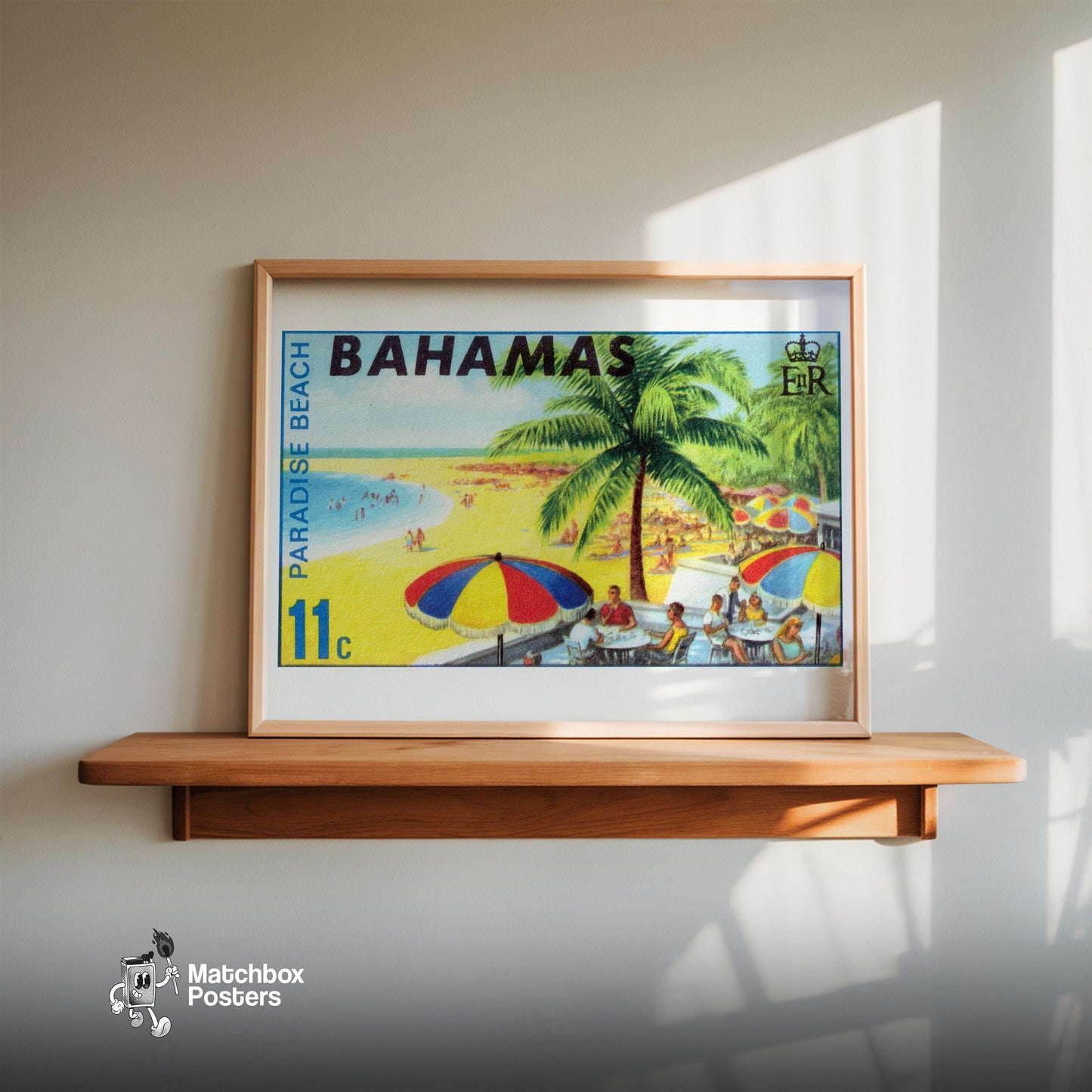Beach Scene Bahamas - vintage matchbox label print - size comparison