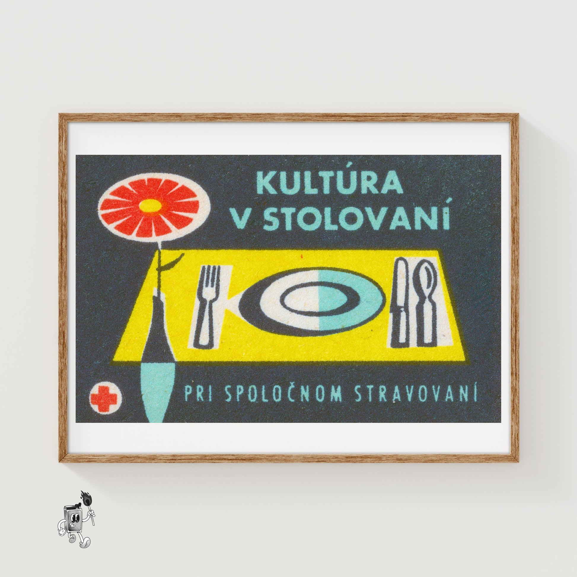 Red Flower Cutlery - vintage matchbox label print