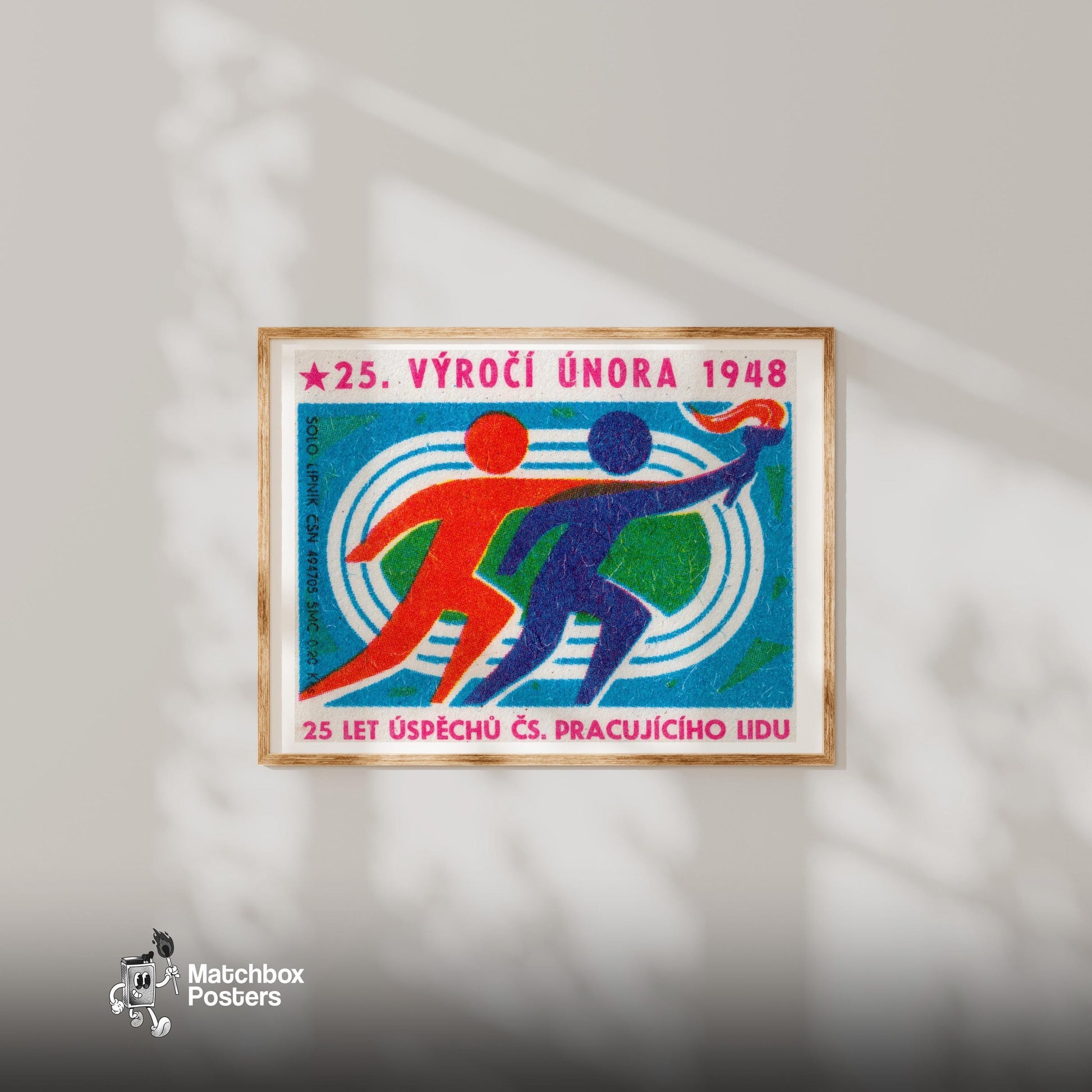 Athletics Competition - vintage matchbox label print - bedroom mockup